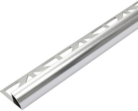 Round Edge Tile Trim 8mm x 2.5mtr Silver High Gloss Anodised Aluminium (Dural Durondell - DRA862)