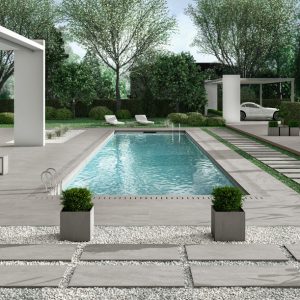 2cm thick Kensington Light Grey Porcelain Tiles for outside use 60x90x2cm
