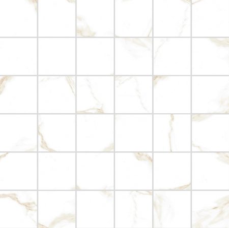 Atmosphere Marble White and Beige-Gold Polished Porcelain Mosaic 30x30cm