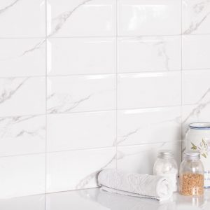 Vento Carrara Bevelled Gloss Wall 10x20cm